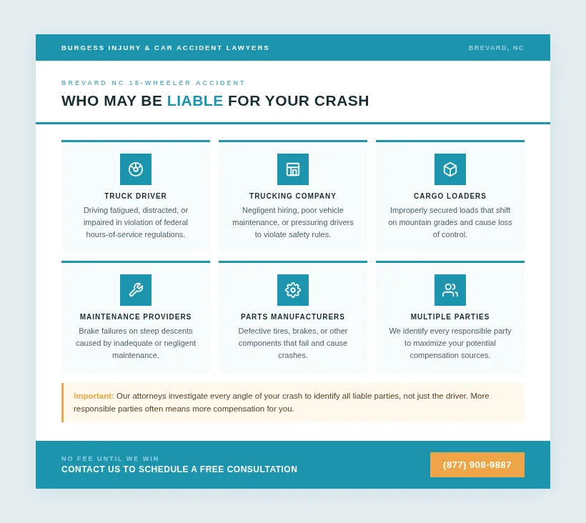 Who Is Liable for an 18 Wheeler Crash in Brevard?